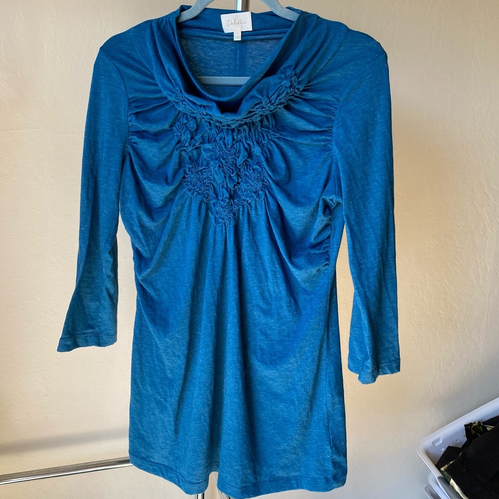 Anthropologie Deletta ocean blue ruched tee